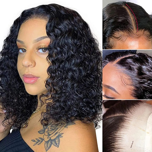 Deep Wave Wig 13x4 Lace Frontal Wig Human Hair Natural Hairline Remy Short Curly Closure Wig