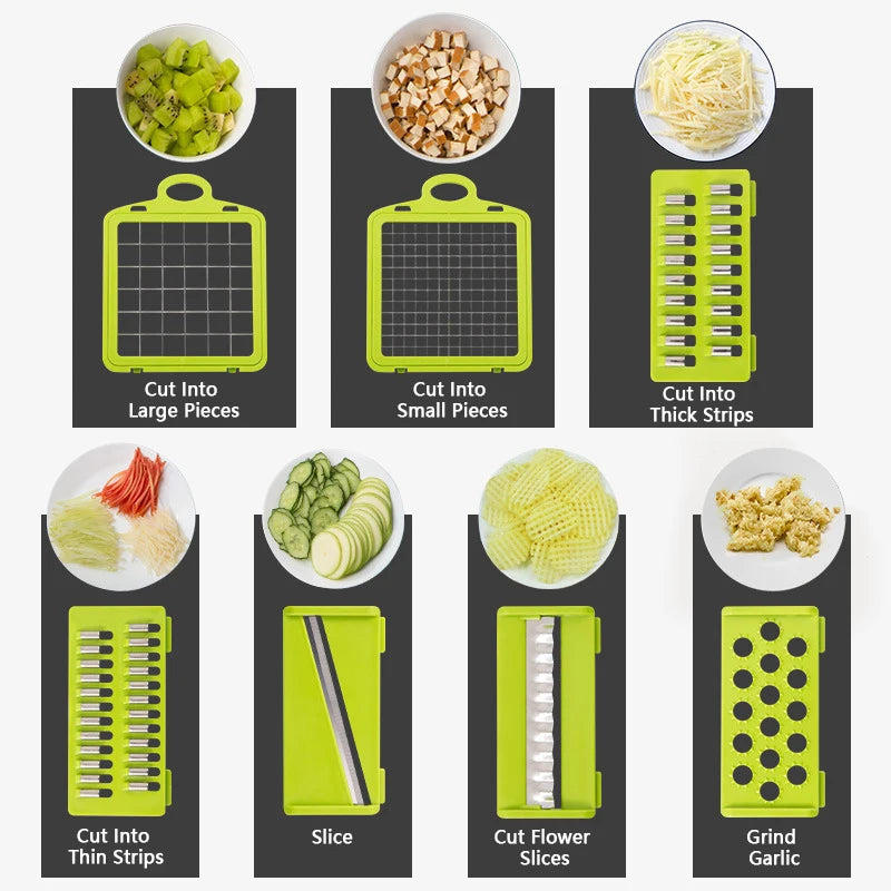14/16 in 1  Multifunctional Vegetable Chopper Slicer Dicer Cut  Handle Food Grate
